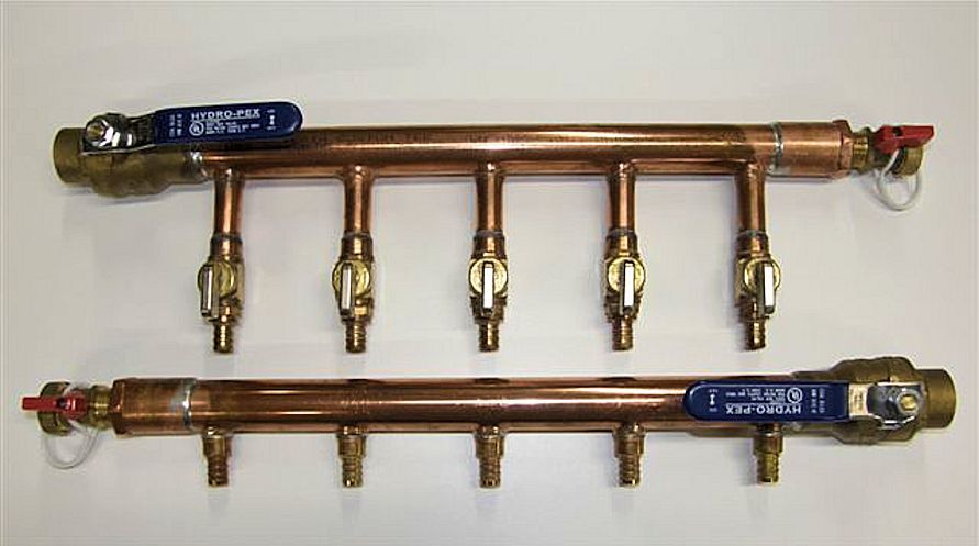 1" Complete Copper Manifold 1/2" Crimp Fit (With & Without Valve) 2 Loop12 Loop