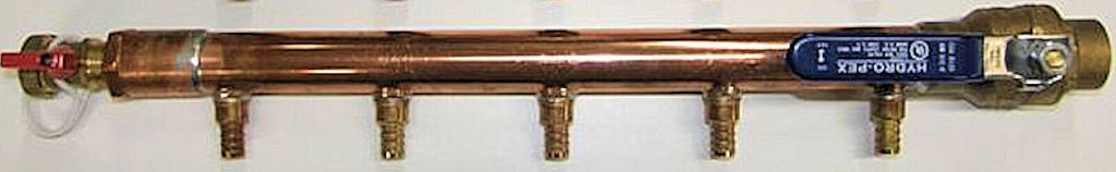 1" Complete Copper Manifold 1/2" Crimp Fit (With & Without Valve) 2 Loop-12 Loop